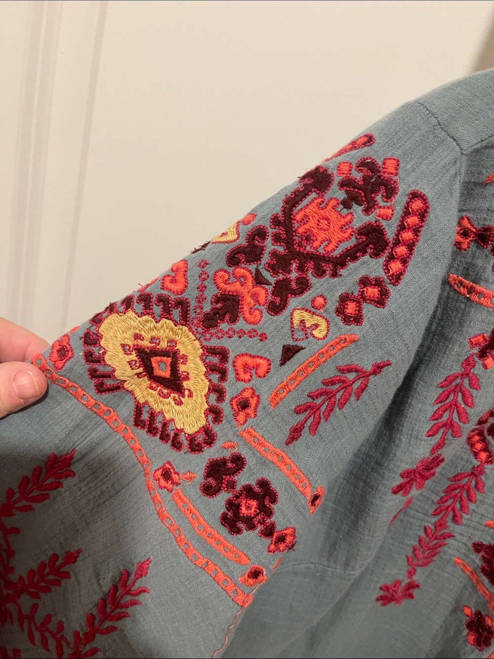 Sundance Slate Blue Embroidered V-Neck Tunic - Picture 5 of 8